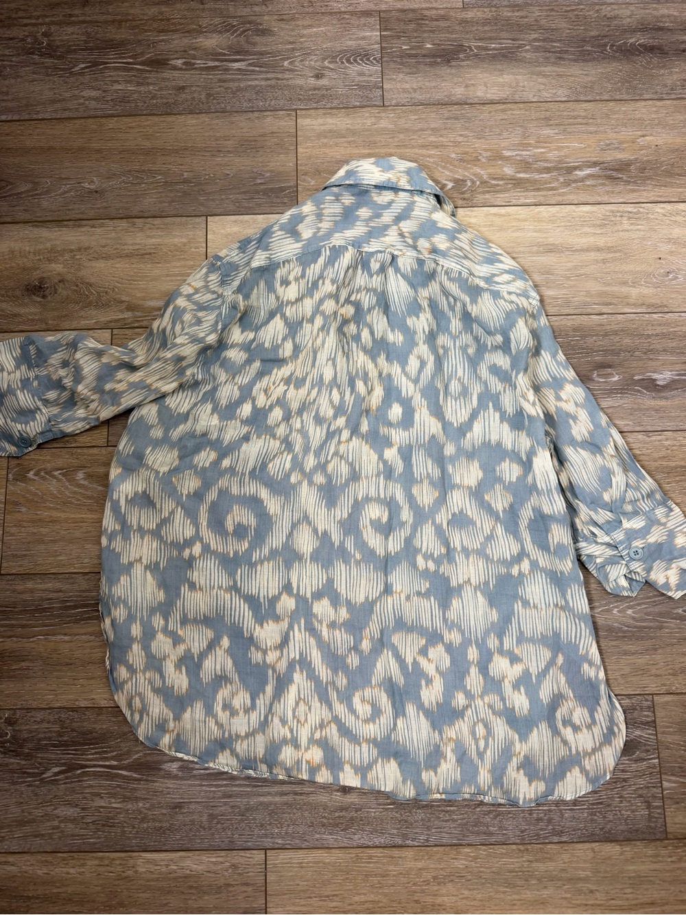 Zara Blue & Cream Printed Wide-Leg Pants and Shirt Set - Picture 3 of 6